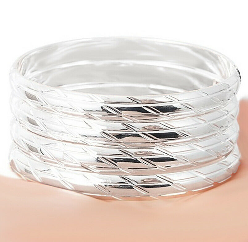 2 PcSet Sterling Silver Elegant Wide 8mm Opening Bangle Bracelet w GiftPkg