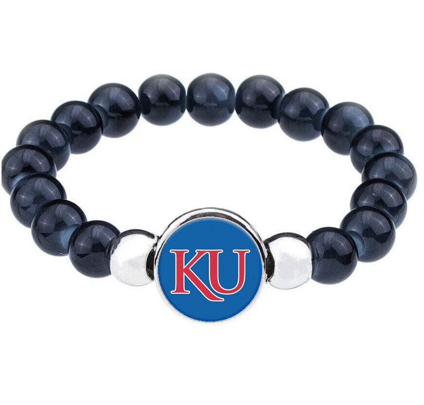 Ku University Of Kansas Jayhawks Womens Mens Black Bead Chain Bracelet Gift D1