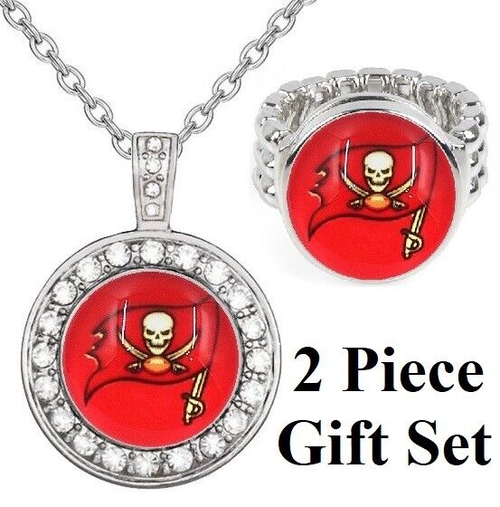 Tampa Bay Buccaneers Gift Set Womens 925 Sterling Silver Necklace And Ring D18D2