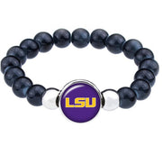 Lsu Louisiana State University Tigers Womens Mens Black Bead Chain Bracelet D1