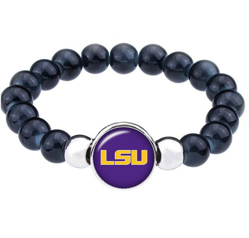 Lsu Louisiana State University Tigers Womens Mens Black Bead Chain Bracelet D1