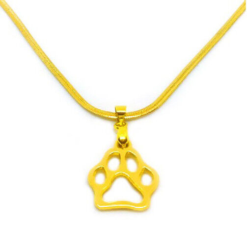 18k Yellow Gold Dog Paw Pet Lover's Pendant With Snake Chain Necklace Set
