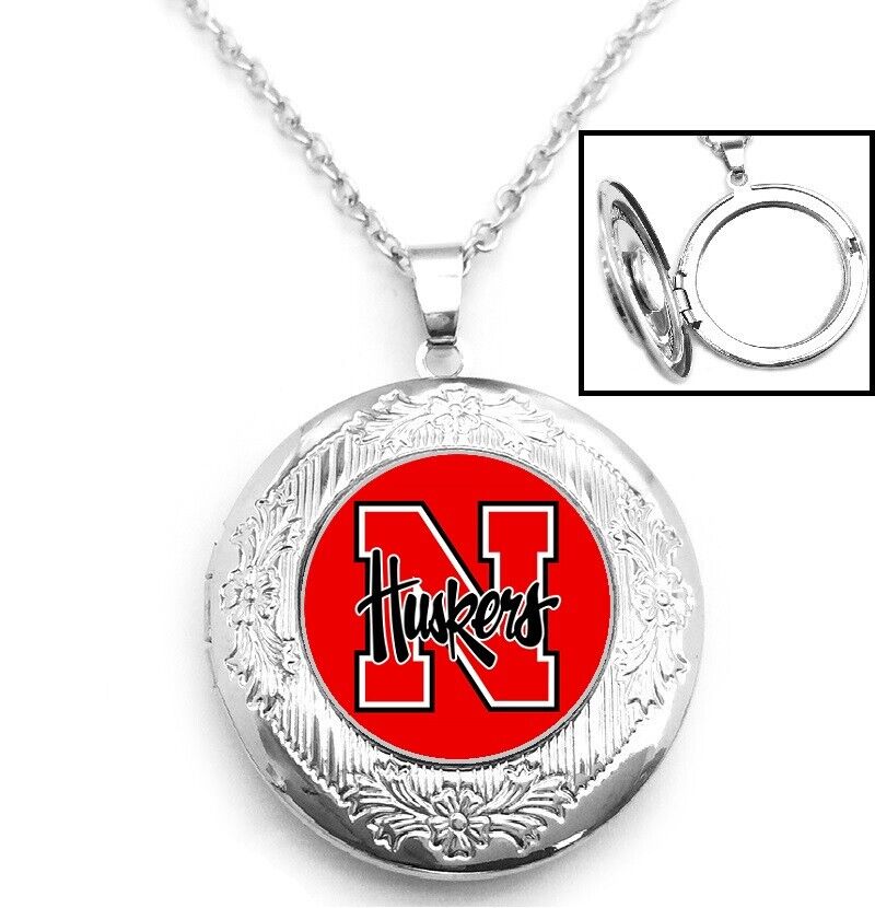 Special Nebraska Huskers Sterling Silver Link Chain Necklace And Locket Gift D16