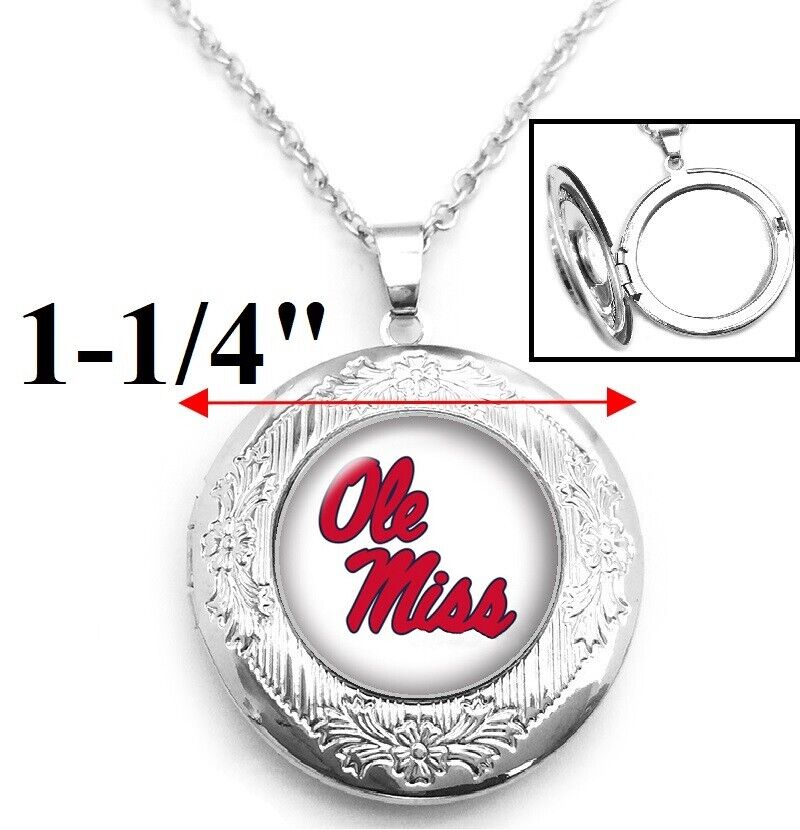 Ole Miss Womens Sterling Silver Link Chain Necklace & Locket Jewelry D16