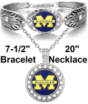 Michigan Wolverines 925 Sterling Silver Necklace And Bracelet Set State D3D18