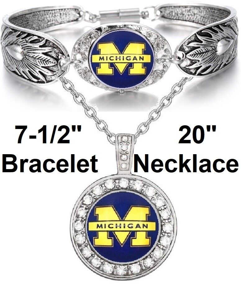 Michigan Wolverines 925 Sterling Silver Necklace And Bracelet Set State D3D18