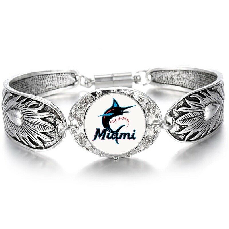 Miami Marlins Women'S Sterling Silver Bracelet Baseball W Gift Pkg D3