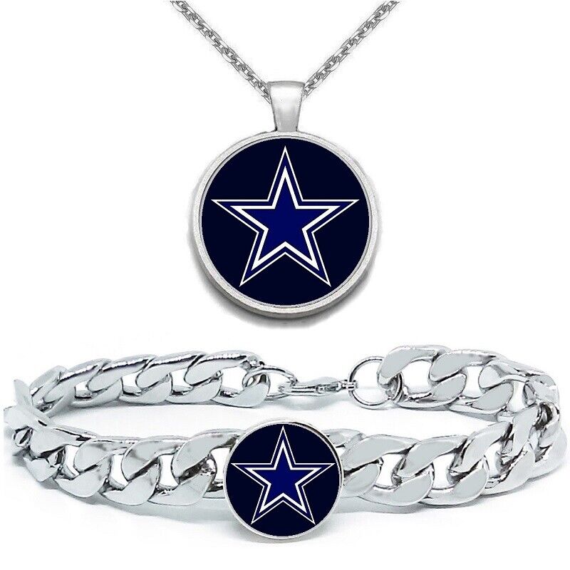 Dallas Cowboys Mens Gift Set Sterling Silver Necklace Stainless Bracelet  A1D4