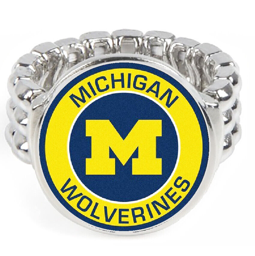 University Of Michigan Wolverines Silver Mens Womens Ring Fits All W Gift Pk D2
