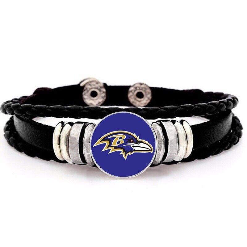 Baltimore Ravens Mens Womens Black Leather Bracelet Football W Giftpg D14