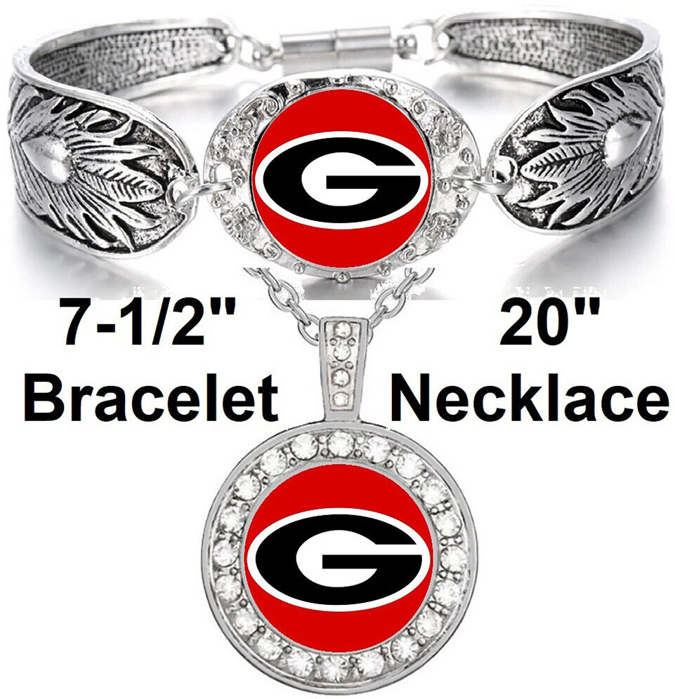 Special Georgia Bulldogs Womens Sterling Silver Necklace Bracelet Set D3D18