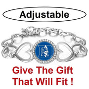 Duke Blue Devils Womens Silver Heart Link Adjust. Bracelet W Gift Pkg D27
