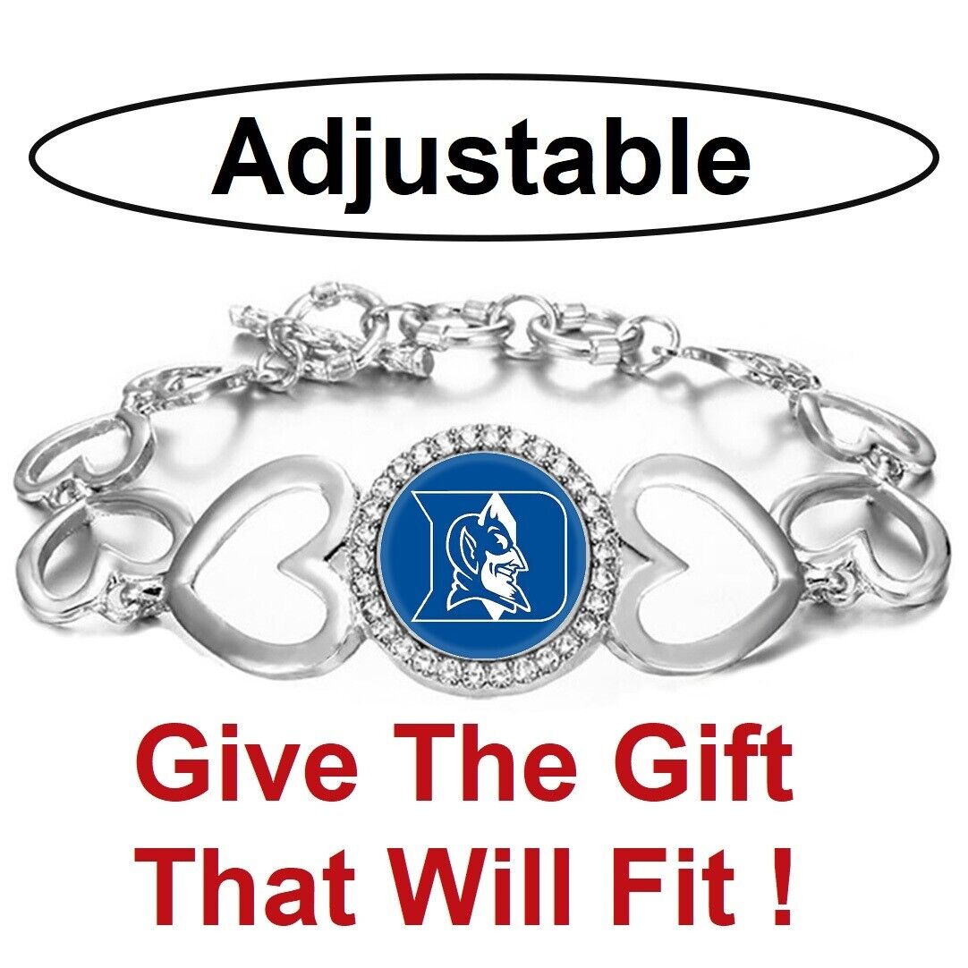 Duke Blue Devils Womens Silver Heart Link Adjust. Bracelet W Gift Pkg D27