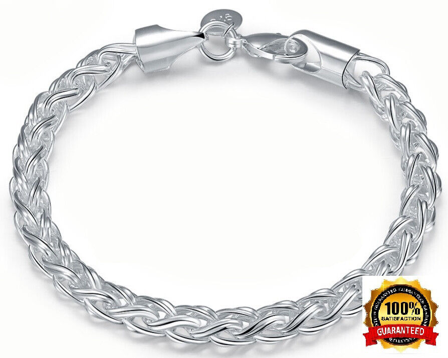 Tibetian Sterling Silver Bracelet Womens 7-1/2" Twist Rope Chain wGiftP D135