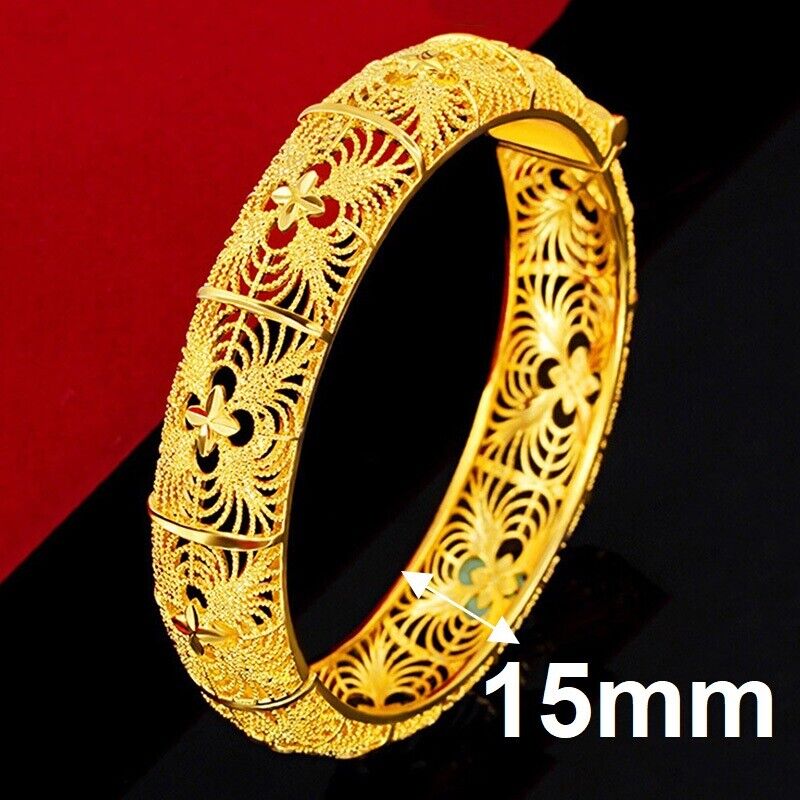24k Yellow Gold Women's Small 7" Flower Cut Bracelet Bangle w Gift Pkg D765B