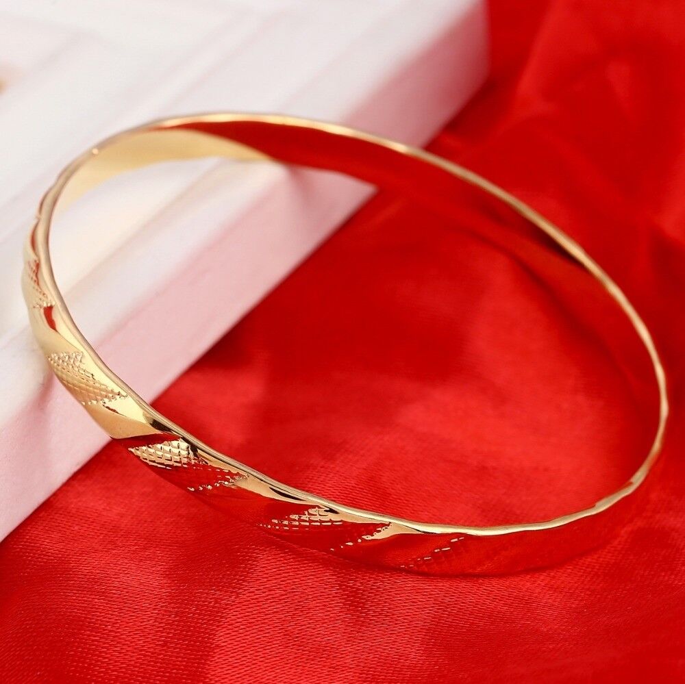 24k Gold Bangle Bracelet Women's Opulent Italian Swirl Pattern Opening D415-5G