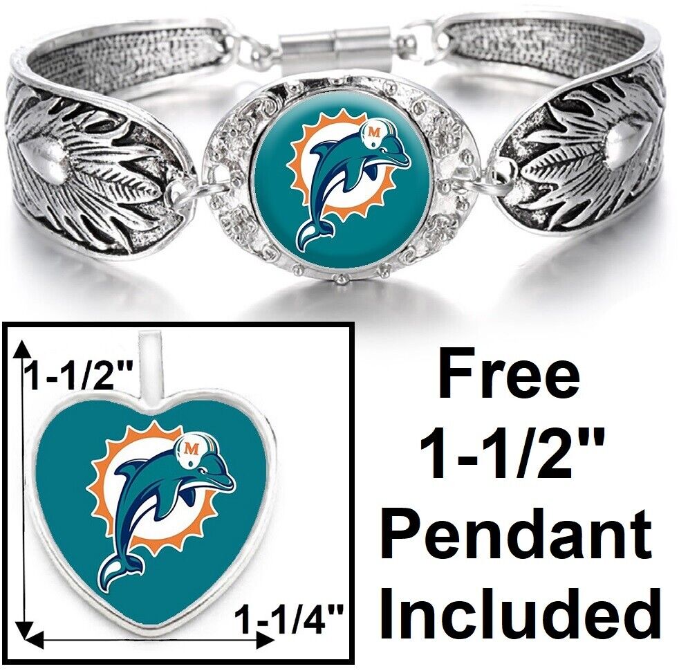 Spec. Free Pendant Gift With Miami Dolphins Women'S Sterling Silver Bracelet D3F