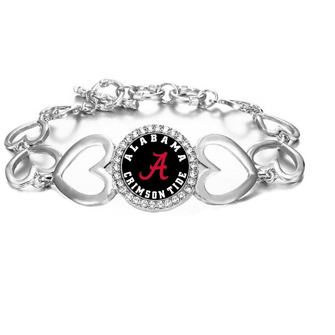 Spec Alabama Crimson Tide Womens Adjustable Size Silver Heart Link Bracelet D27