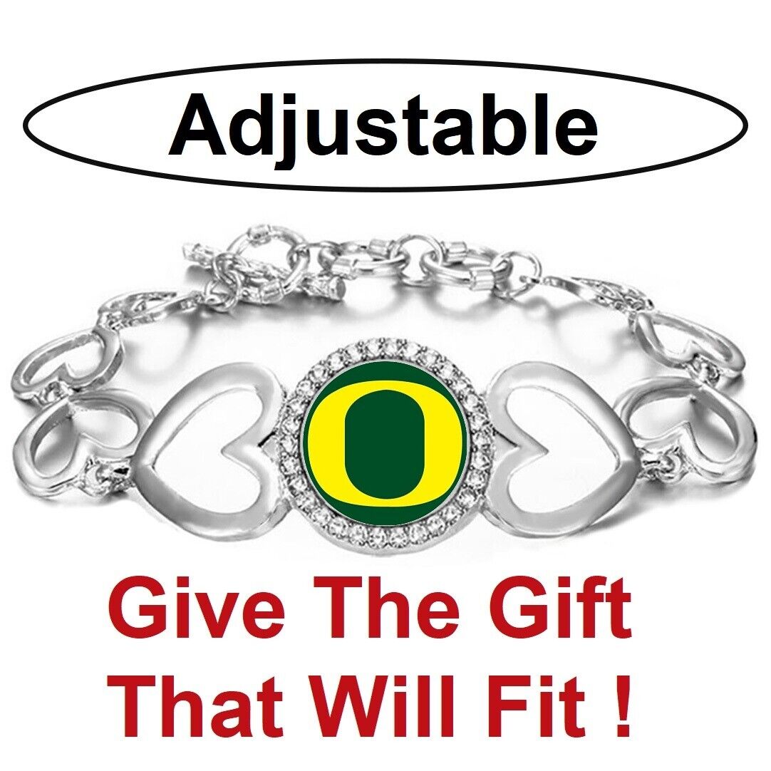 Oregon Ducks Womens Silver Adjust Heart Link Bracelet W Gift Pkg D27