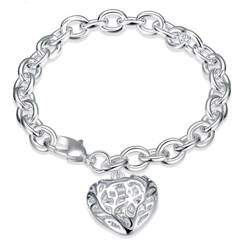 925 Sterling Silver Women's Lovely Heart Small 6 1/2" Bracelet w Gift Pkg D473