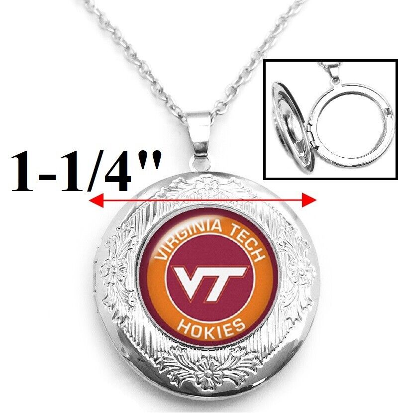 Virginia Tech Women Sterling Silver Link Chain Necklace And Locket Jewelry D16