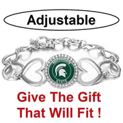 Michigan State Spartans Womens Silver Heart Link Bracelet W Gift Pkg D27