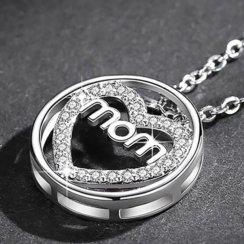 Valentines 925 Sterling Silver Womens 24" Necklace And Mom Heart Pendant D831
