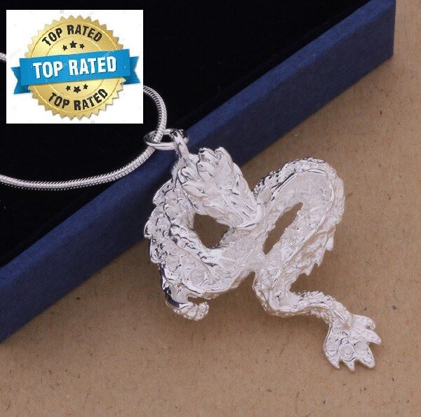 925 Sterling Silver Womens Mens Dragon Pendant 24"Snake Link Chain Necklace D277