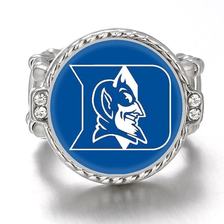 Duke Blue Devils Silver Women'S Crystal Accent Football Ring W Gift Pkg D12