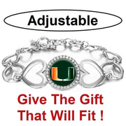 Miami Hurricanes Womens Silver Heart Link Adjust. Bracelet W Giftpkg D27