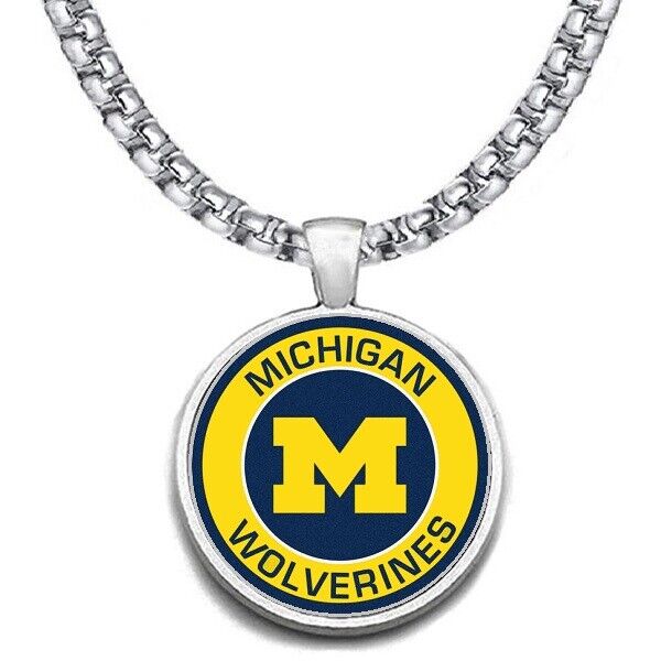 Large Michigan Wolverines 24" Chain Stainless Pendant Necklace Free Ship' D30