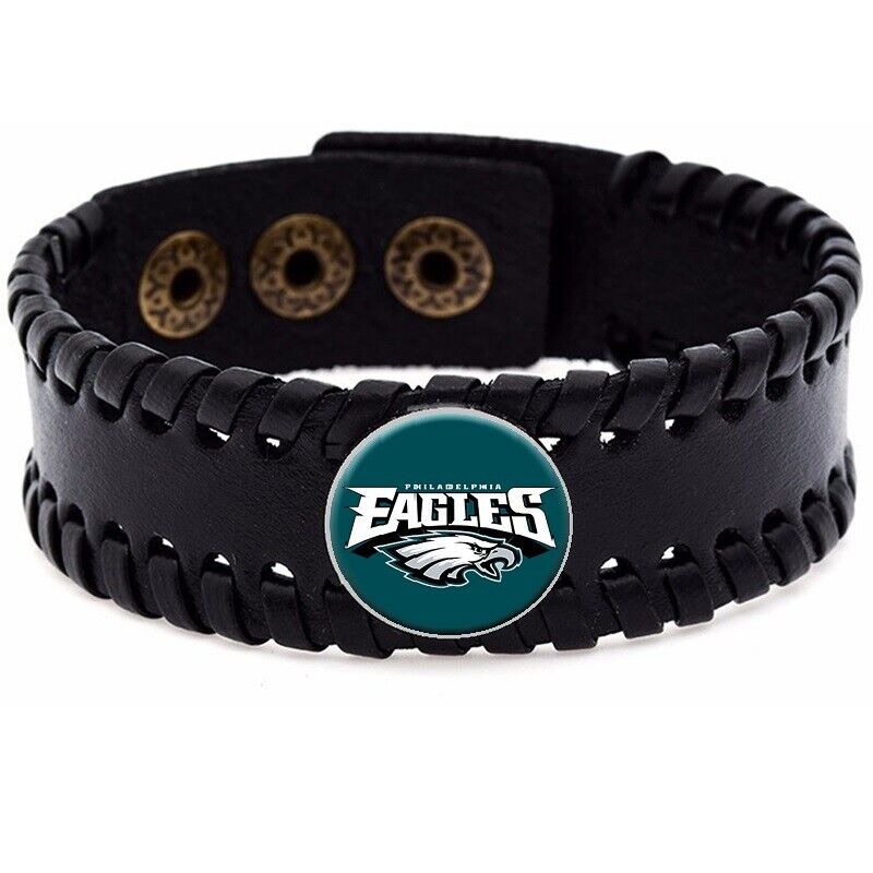 Philadelphia Eagles Men'S Women'S Black Leather Bracelet Football Gift D8-1
