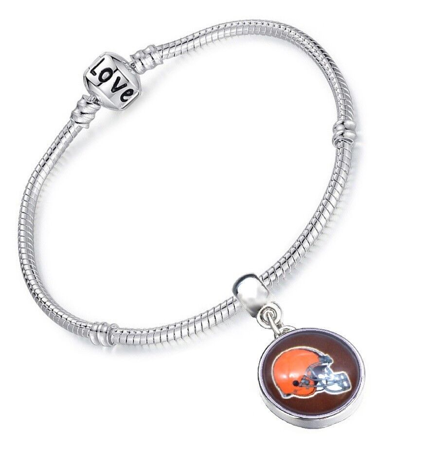 Cleveland Browns Womens Sterling Silver Snake Link Bracelet Football Gift D13