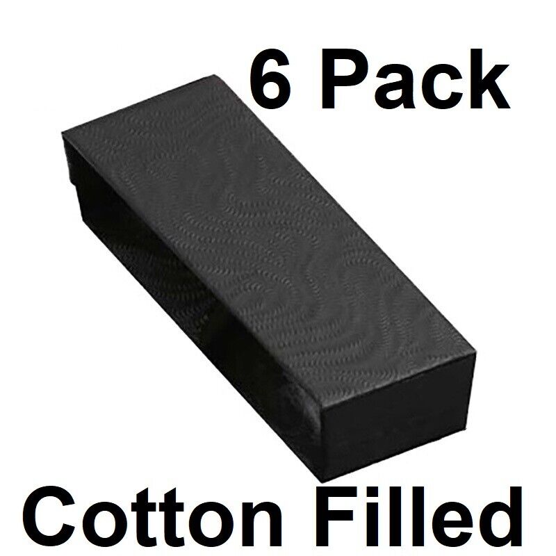6 Pc 8" x 2" x 1" Black Swirl Cotton Filled Jewelry Necklace Bracelet Gift Boxes