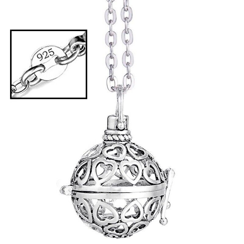 925 Sterling Silver Womens Necklace With Heart Chime Aroma Locket Pendant D525