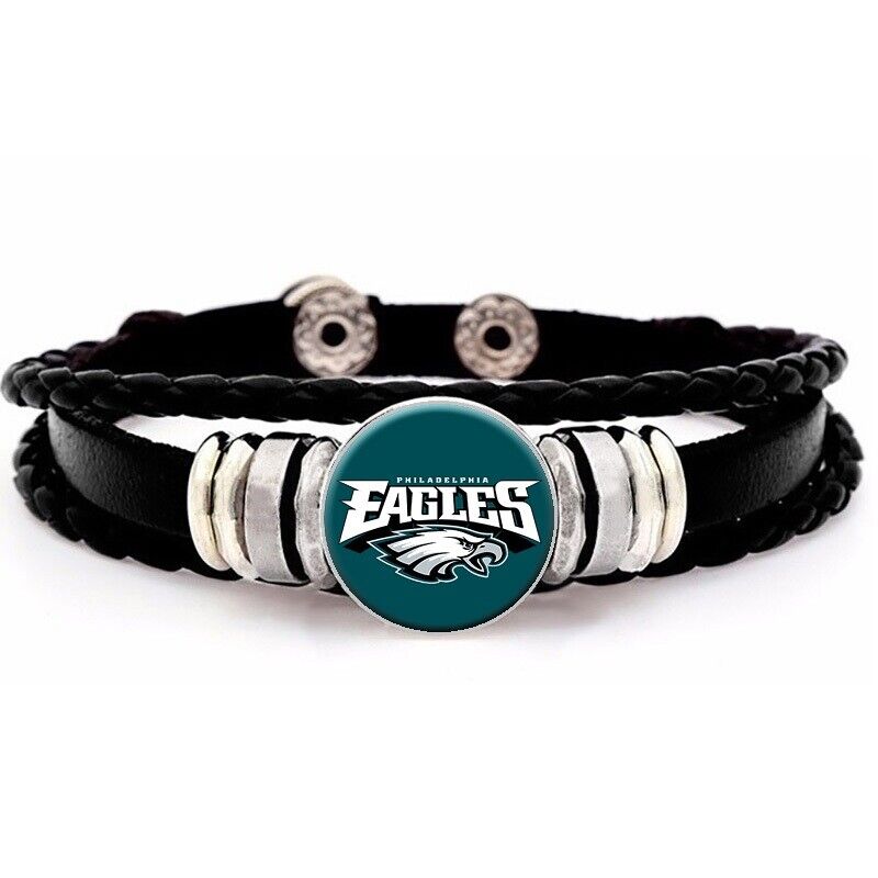 Philadelphia Eagles Mens Womens Black Leather Bracelet Football W Giftpkg D14