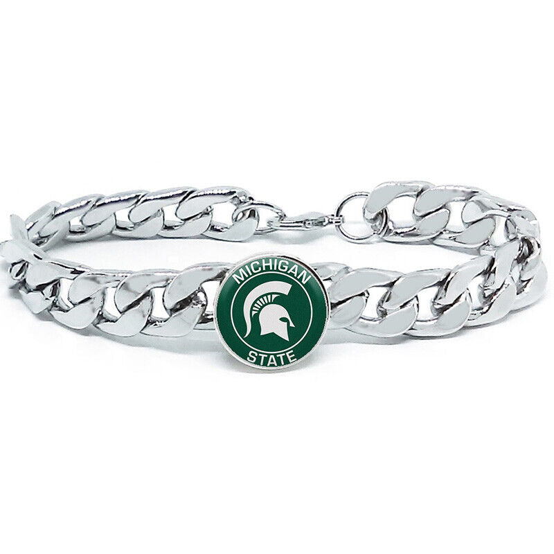 Michigan State Spartans Mens Link Chain Bracelet University College Gift D4