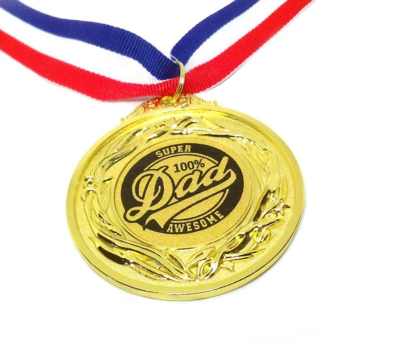 Fathers Day Gift 18k Gold 100% Super Awesome Dad Metal Award And Necklace