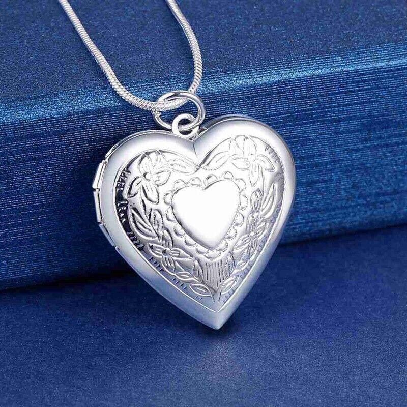 925 Sterling Silver Womens 24" Snake Necklace With Heart Locket Pendant D301