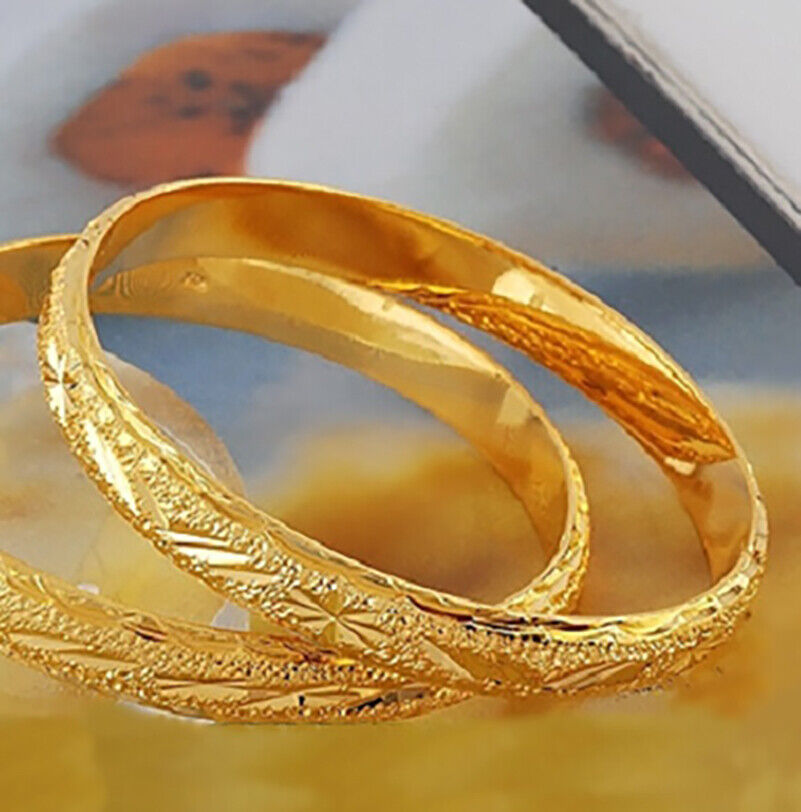2 Pieces 24k Yellow Gold 7-1/2" Bracelets Womens Italian Cut 8mm Design D257