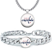 Large Washington Capitals Mens 2 Pc Gift Set Hockey 24" Necklace With Bracelet