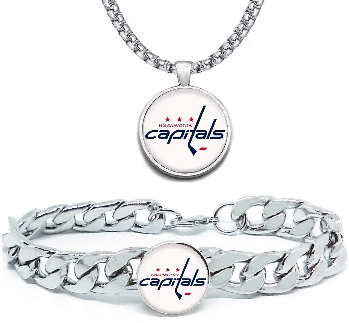 Large Washington Capitals Mens 2 Pc Gift Set Hockey 24" Necklace With Bracelet