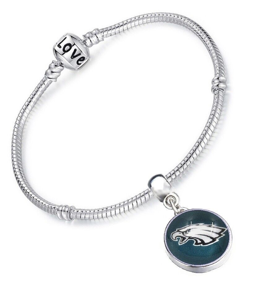 Philadelphia Eagles Womens Sterling Silver Snake Link Bracelet Football Gift D13