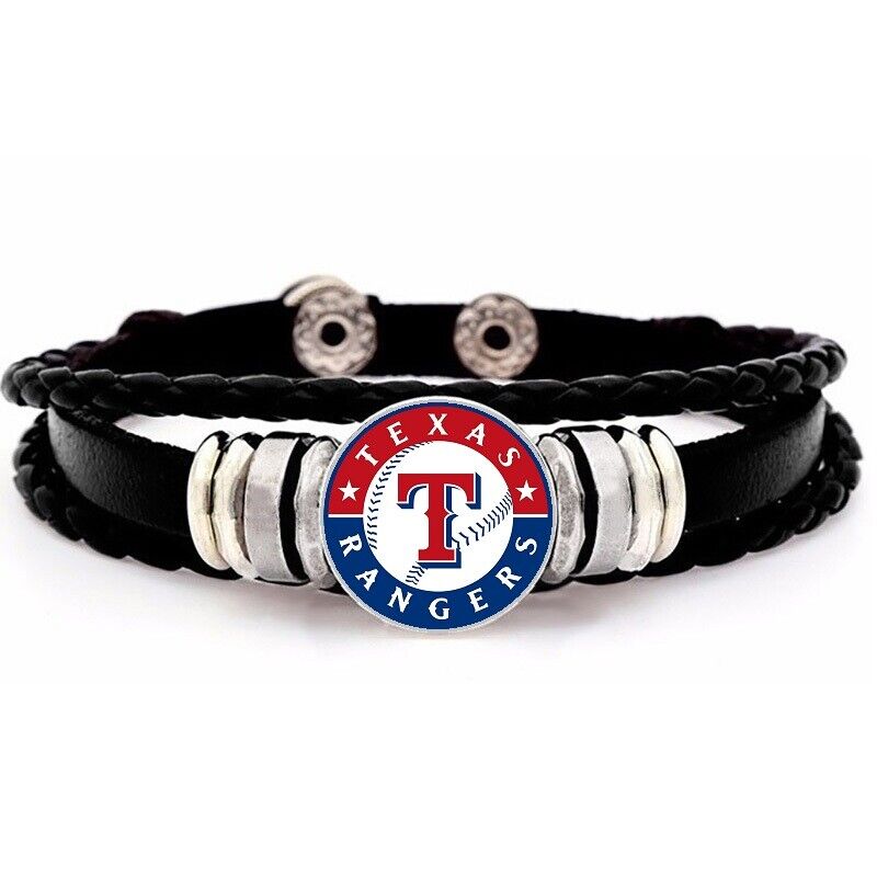 Texas Rangers Mens Womens Kids Black Leather Bracelet W Gift Pkg D14