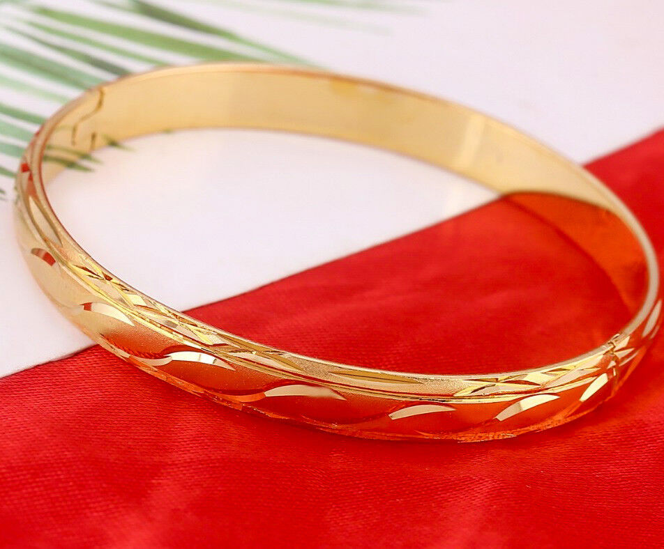 2 Piece Set 24k Gold Bangle Women's Italian Cut Bracelet D415-5S