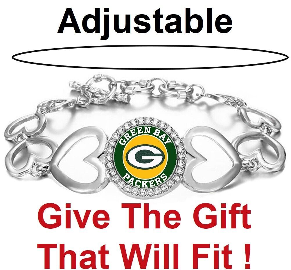 Special Green Bay Packers Womens Silver Heart Link Adjust. Bracelet Wgiftpkg D27