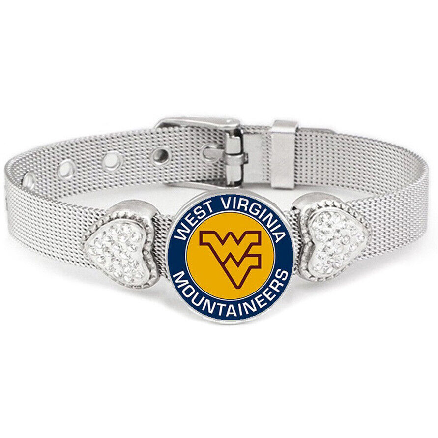 West Virginia Mountaineers Wvu Womens Adjust. Silver Bracelet Jewelry Gift D26