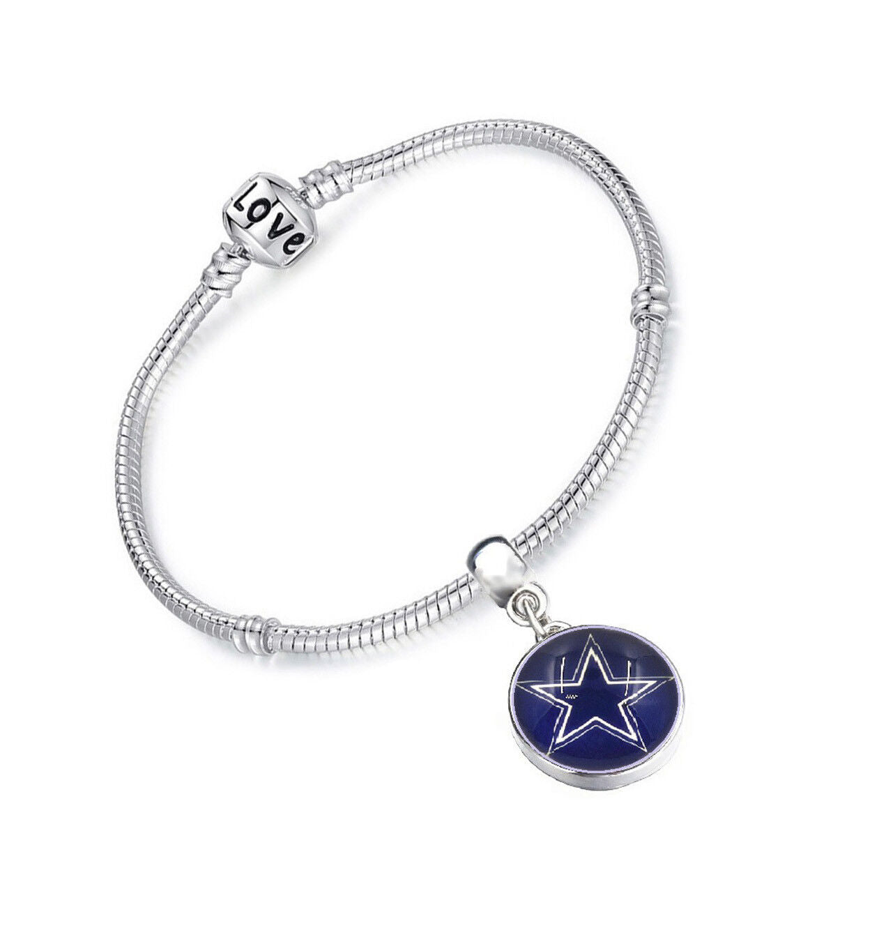 Dallas Cowboys Sterling Silver Womens Link Chain Football Bracelet W Giftpk D13