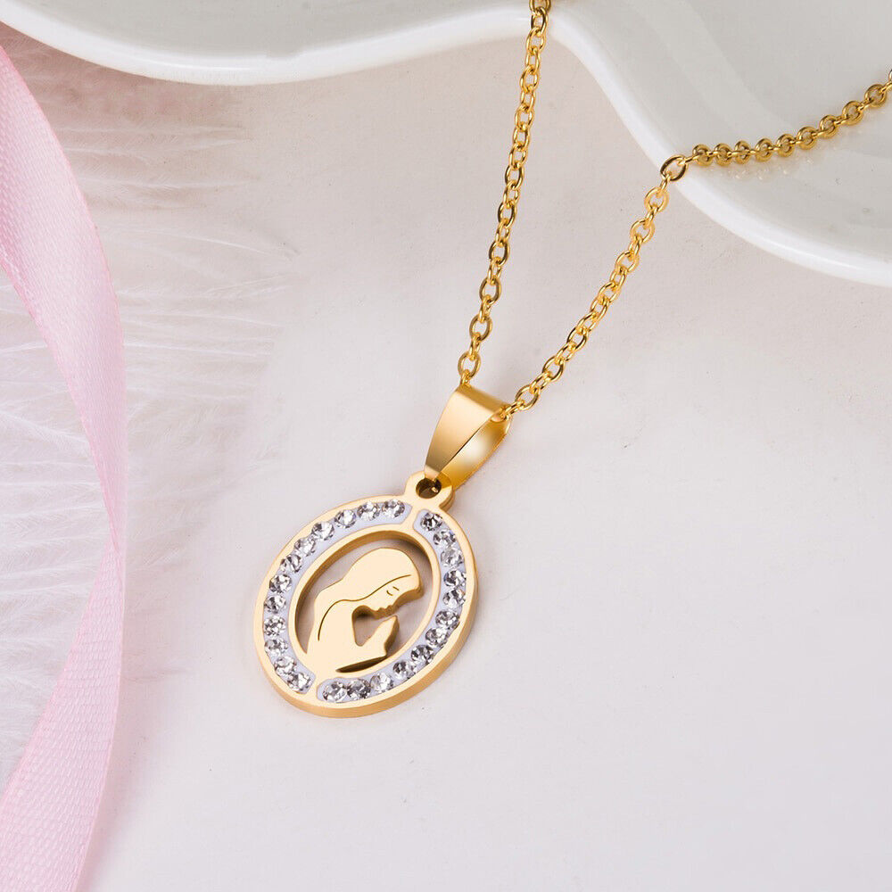 18k Yellow Gold Womens Lady's Chain Necklace, Virgin Mary Pendant Guadalupe D673