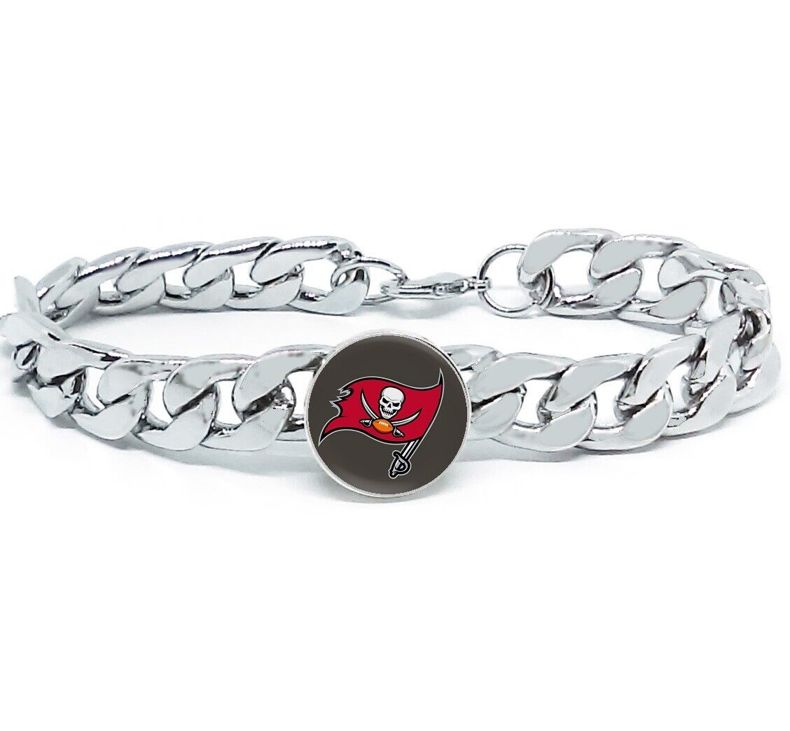 Tampa Bay Buccaneers Silver Mens Curb Link Chain Bracelet Football Gift D4